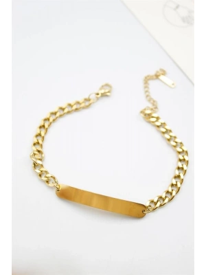 Plaka Zincir Bileklik - Altın