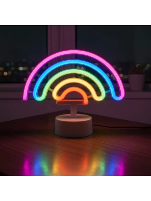 ® Plastik Gökkuşağı Neon LED Işık – Dekoratif Renkli Masaüstü ve Ambiyans Aydınlatması