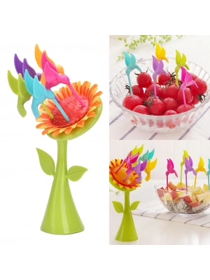 Plastik Meyve Çatal Ayçiçeği 5 Kuşlar Çatal Set