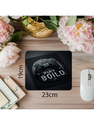 Play Bold Yazılı Modern Gamer Mousepad - 19x23 cm 2 mm Dikdörtgen İthal Baskılı Mouse Pad