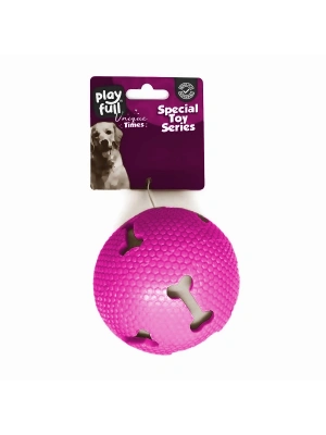 Playfull Işıklı Kemik Desenli Plastik Top Köpek Oyuncağı 7,5 Cm Pembe