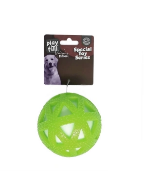 Playfull Işıklı Üçgen Desenli Plastik Top Köpek Oyuncağı 7,5 Cm Yeşil