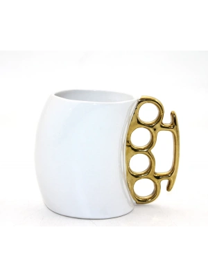 Porselen Muşta Tasarımlı Kupa Bardak Beyaz Renk