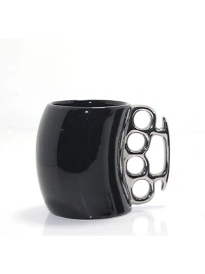 Porselen Muşta Tasarımlı Kupa Bardak Siyah