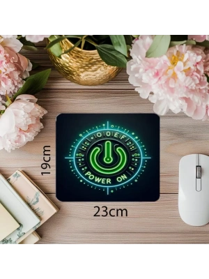 Power ON Yazılı Neon Tuşlu Mousepad - 19x23 cm 2 mm Dikdörtgen İthal Baskılı Mouse Pad