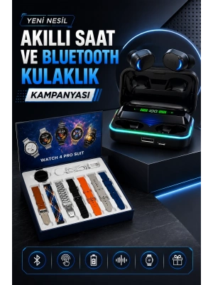 Powerbank Bluetooth Kulaklık Ve Akıllı Saat 7 Kordonlu Metal Kordon Plastik Kordon