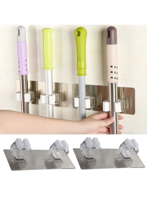 ®  Pratik Organizer 4lü Yapışkanlı Fırça Paspas Mop Fırça Sabitleyici Ergonomik Alet Aparatı