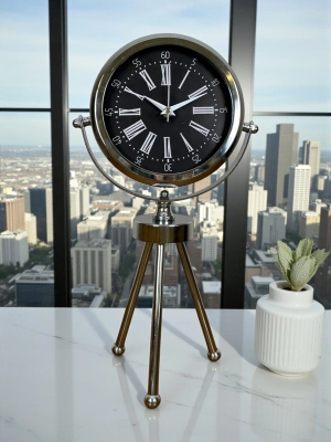 ® Prime Krom Üç Ayaklı Metal Masa Saati