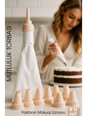 Profesyonel 8'li Krema Sıkma Torbası Seti | Pastacılık Dekorasyon Uçları Ve Fırfır Başlıkları