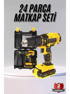 Profesyonel Çift Bataryalı Akülü Vidalama Şarjlı Matkap 24 Parça