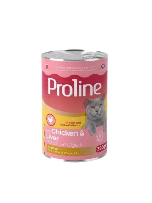 Proline Pate İçinde Et Parçacıklı Tavuklu ve Ciğerli Yetişkin Konserve Kedi Maması 1 Adet 395 Gr