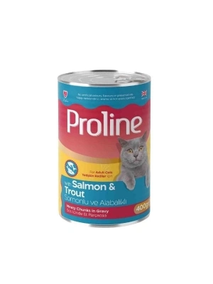 Proline Sos İçinde Et Parçacıklı Somonlu ve Alabalıklı Yetişkin Konserve Kedi Maması 1 Adet 400 Gr