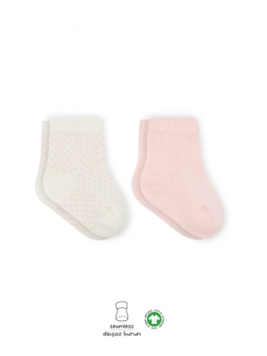 Puan Derby Penye Soket Çorap 2Li BS10103 Pembe Ekru