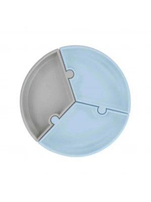 Puzzle Vakum Tabanlı Silikon Tabak Mineral Blue / Powder Grey