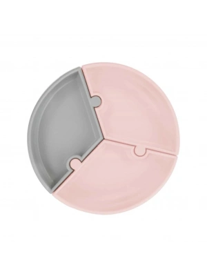  Puzzle Vakum Tabanlı Silikon Tabak Pinky Pink / Powder Grey