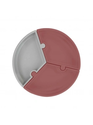 Puzzle Vakum Tabanlı Silikon Tabak Velvet Rose / Powder Grey
