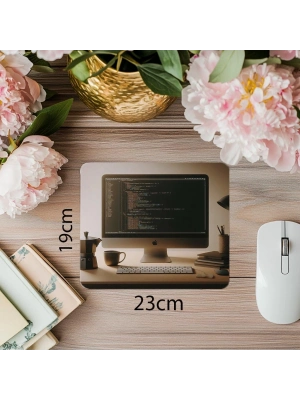 Python Kodlu Minimal Mousepad – Moka Pot Yanında - 19x23 cm 2 mm Dikdörtgen İthal Baskılı Mouse Pad