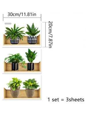 Raflı Bitki Tasarımlı Yapışkanlı Sticker 20*30 cm 3lü Set