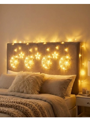 ® Ramazan İçin Hilal Yıldız Işık Zinciri Yanıp Sönen ve Sabit Modlu