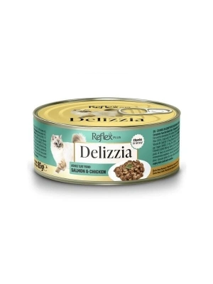 Reflex Plus Delizzia Sos İçinde Parça Etli Somonlu ve Tavuklu Yetişkin Konserve Kedi Maması 85 Gr 1 Adet