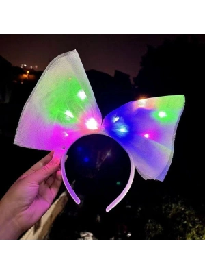 Rengarenk Led Işıklı Fiyonk Tül Parti Tacı Beyaz