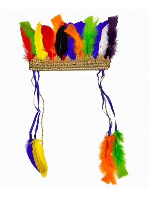 Rengarenk Tüylerle İşlenmiş Lastikli Kızılderili Başlığı