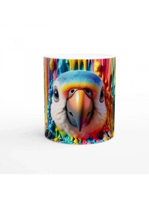 Renk Dalgaları Arasından Bakan Papağan Temalı Baskılı Kupa Bardak