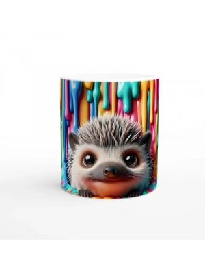 Renk Dalgası Arasından Bakan Kirpi Temalı Baskılı Kupa Bardak