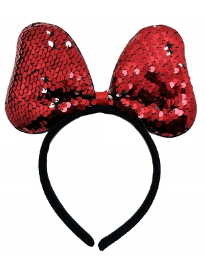 Renk Değiştiren Pullu Payetli Fiyonk Parti Tacı Kırmızı Gümüş Renk 20x16 Cm