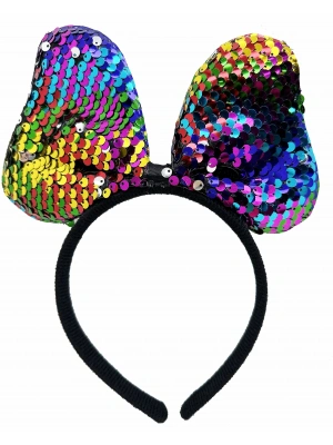 Renk Değiştiren Pullu Payetli Fiyonk Parti Tacı Rengarenk Gümüş Renk 20x16 Cm