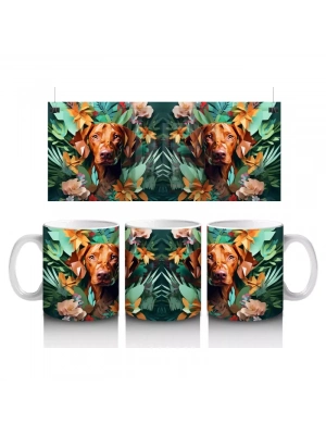 Renkli Arka Planda Ayna Simetrili Köpek – Baskılı Kahve Kupası