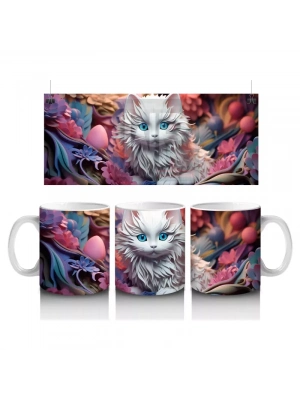 Renkli Arka Planda Göz Alıcı Kedi – Baskılı Kahve Kupası
