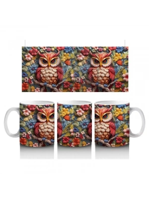 Renkli Arka Planlı Çift Baykuş – Baskılı Kupa