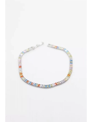 Renkli Baget Taşlı Bileklik - Gümüş