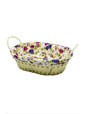 Renkli Bezli Oval Hasır Ekmek Sepeti Royaleks-8821