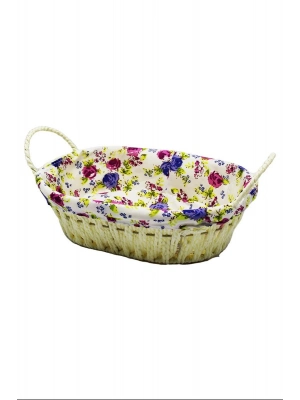 Renkli Bezli Oval Hasır Ekmek Sepeti Royaleks-8821