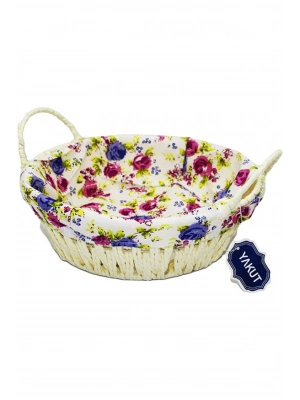 Renkli Bezli Yuvarlak Ekmek Sepeti Hasır Royaleks-8820