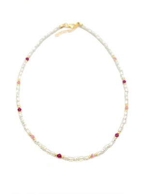 Renkli Boncuklu İnci Kolye - Fuşya