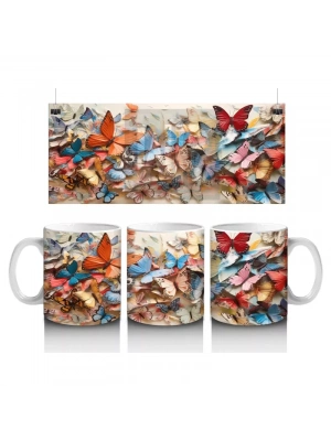 Renkli Çiçek Bahçesinde Uçan Kelebekler – Baskılı Kahve Kupası