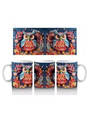 Renkli Çiçekler Arasında İkiz Baykuşlar – Baskılı Kahve Kupası