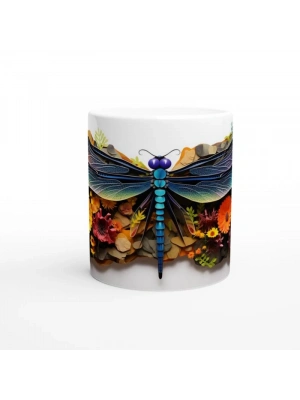 Renkli Çiçekler Arasında Yusufçuk Temalı Baskılı Kupa Bardak