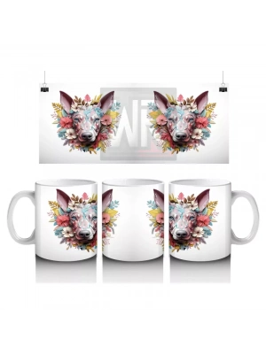 Renkli Çiçeklerle Süslenmiş Köpek Portresi – Baskılı