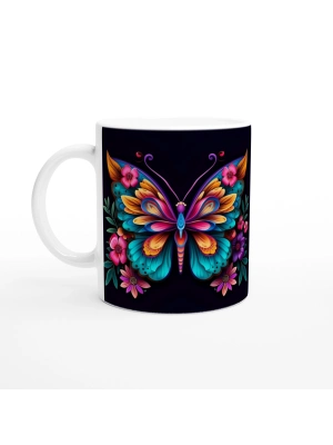 Renkli Çiçekli Kelebek Kupa Bardak