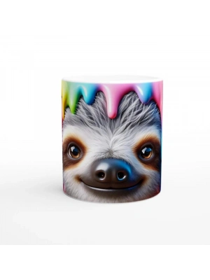 Renkli Damlalar Arasında Gülümseyen Tembel Hayvan Temalı Baskılı Kupa Bardak-2