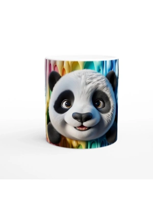 Renkli Damlaların Arasından Bakan Sevimli Panda Temalı Baskılı Kupa Bardak