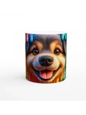 Renkli Damlayan Duvar ve Neşeli Köpek Temalı Baskılı Kupa Bardak