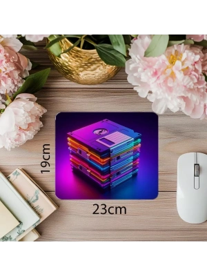 Renkli Disketler Temalı Retro Mousepad - 19x23 cm 2 mm Dikdörtgen İthal Baskılı Mouse Pad