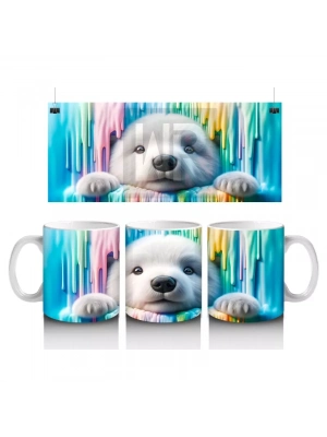 Renkli Erimiş Boyalar Arasında Yüzünü Uzatan Kutup Ayısı - Baskılı kahve kupası