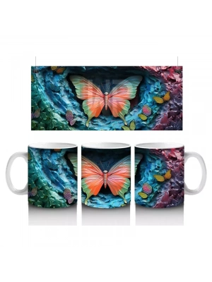 Renkli Gölge Tonlarında Pembe Kelebek – Baskılı Kahve Kupası