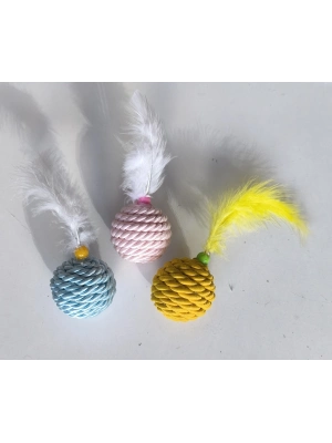 Renkli Jut Örgü Kedi Oyun Topu Çeşitli Renklerde 5 cm